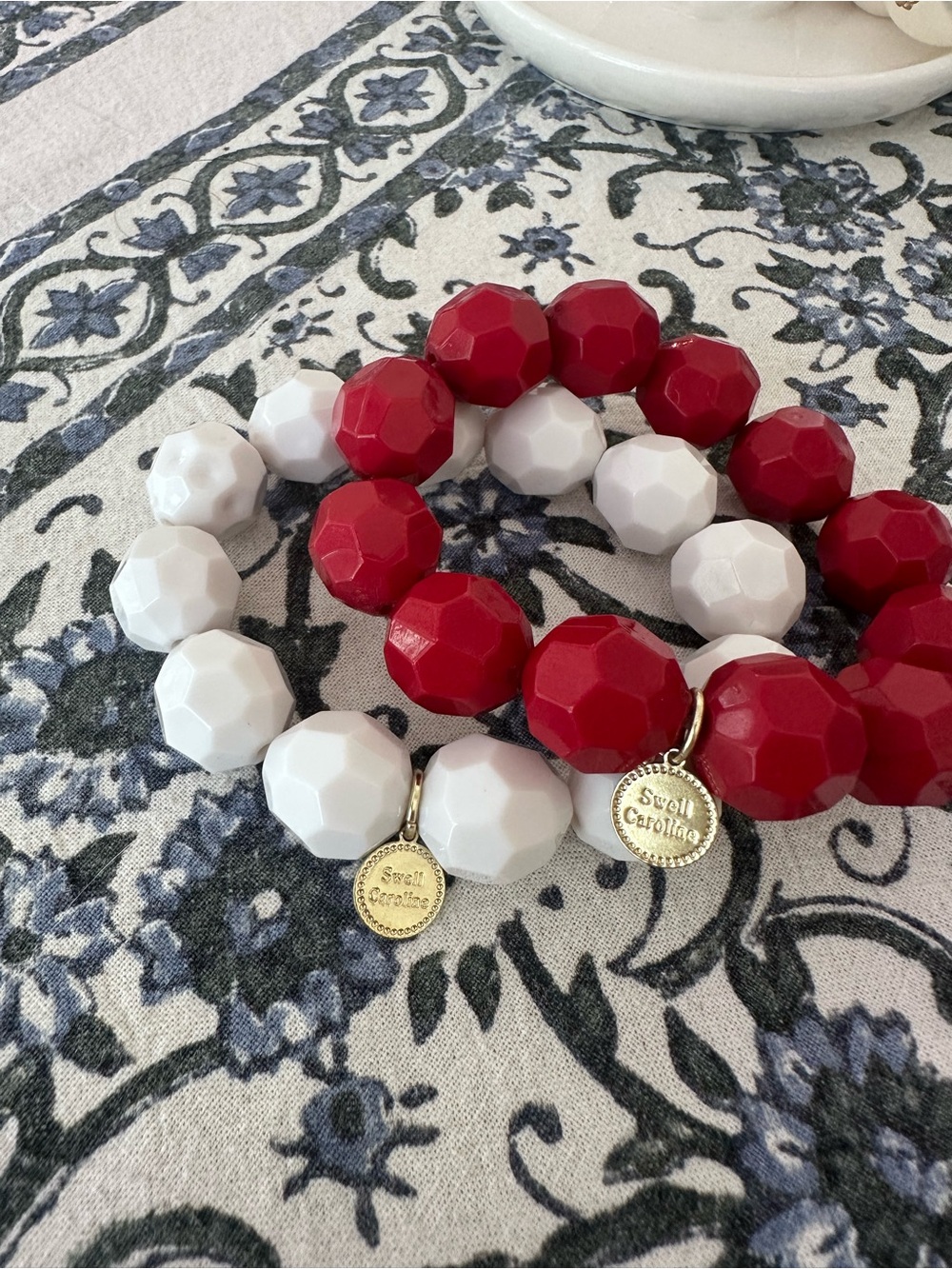 Red & White Faceted Bead Bracelet Set